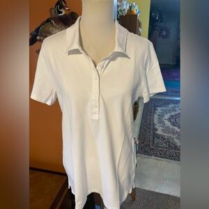 Time and Tru Women's White Short Sleeve Polo Button-Down